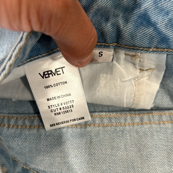 Vervet Rebecca Colorblock Denim Blue & White High Rise Distressed Shorts Size S - Picture 5 of 11